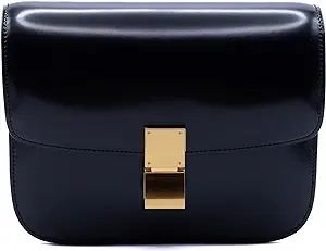 Classic Black Medium-Sized Bag in Premium Box Calfskin - Features Adjustable & Removable Leather ... | Amazon (US)
