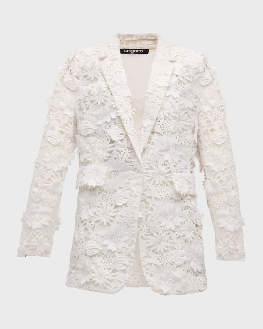 Ungaro Kehlani Notched-Lapel Floral Lace Jacket | Neiman Marcus