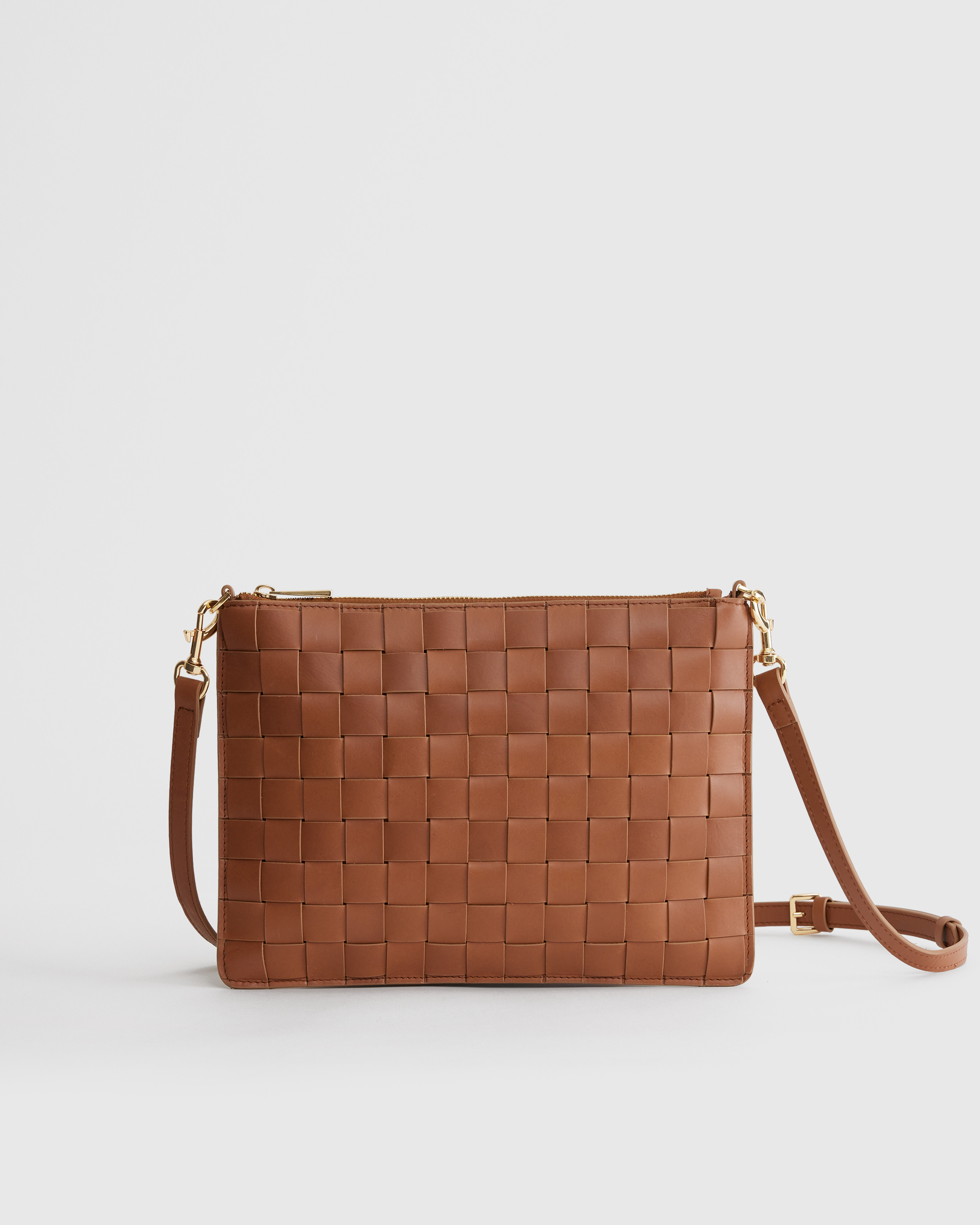 Quince | Women's Italian Leather Handwoven Convertible Crossbody in Cognac | Quince