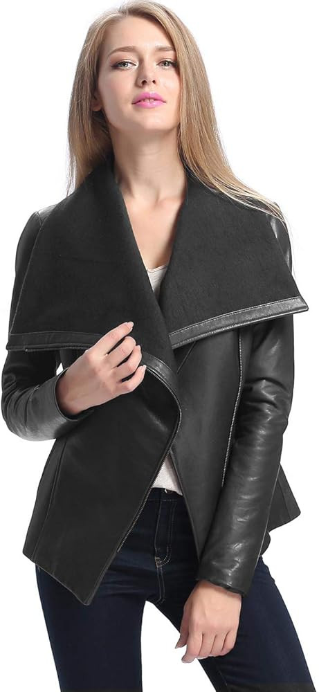 BGSD Women Lily Lambskin Leather Drape Jacket (Regular & Plus Size & Petite) | Amazon (US)