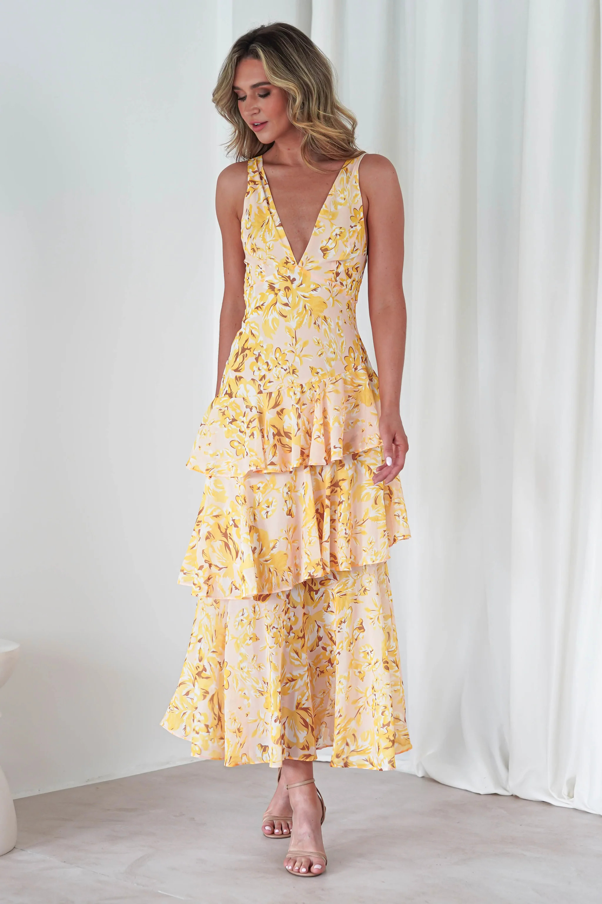 Karlie Floral Print Maxi Dress | Yellow | Oh Hello Clothing