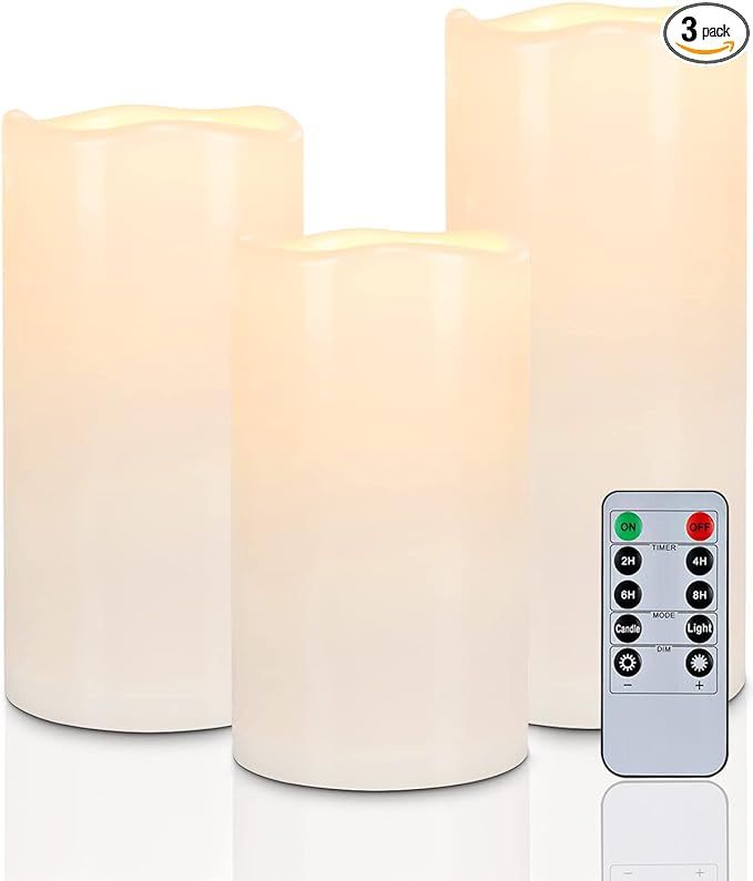Homemory 6" 8" 10" x 4" Waterproof Outdoor Flameless Candles, Battery Operated Flickering LED Pil... | Amazon (US)