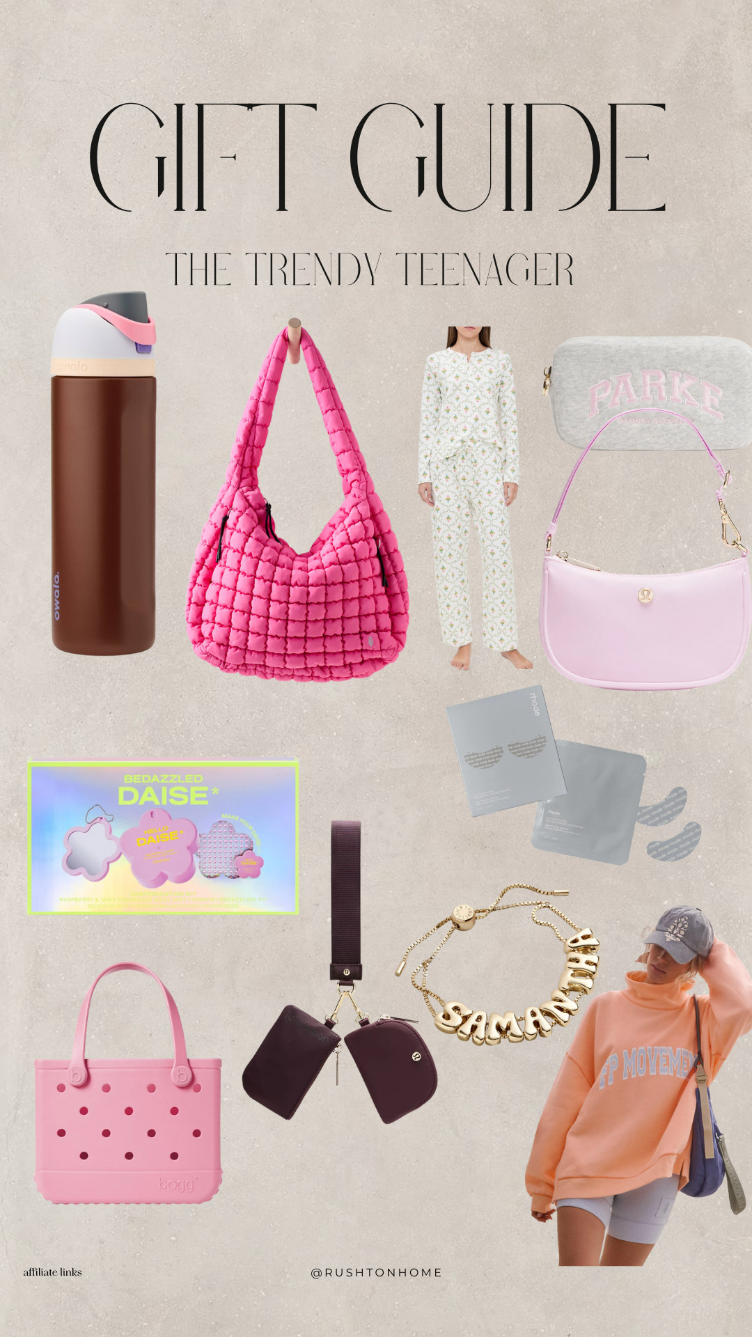 Gift Guide – The Trendy Teenager, teen gift ideas, trendy teen gifts, teen girl gift guide, teen amazon finds, viral teen gifts, pink shoulder bag, quilted puffer bag, lulu lookalike bag, teen pajamas set, teen skincare gifts, eye patch masks, bogg bag small, keychain wallet for teens, personalized name bracelet, amazon teen fashion, stanley dupe water bottle 

 #LTKGiftGuide #LTKHoliday #LTKSeasonal