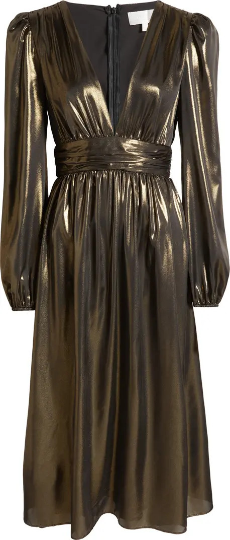 Plunge Neck Long Sleeve Metallic Lamé Dress | Nordstrom