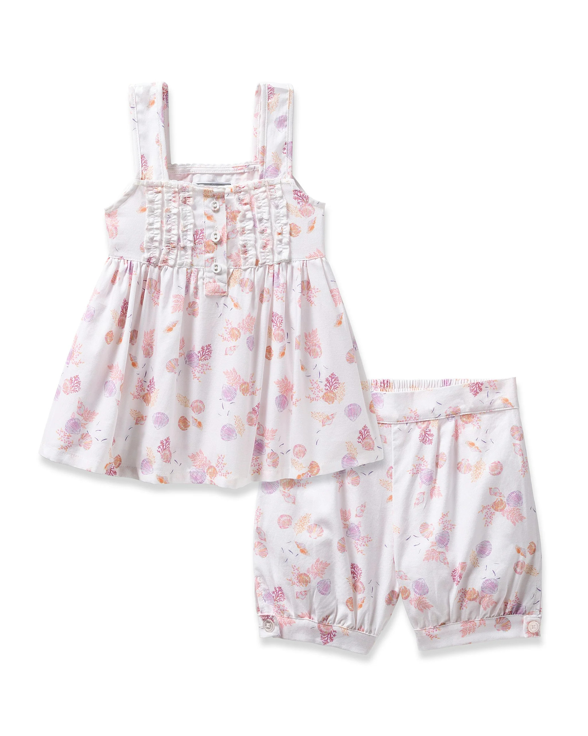 Girl's Twill Charlotte Short Set in Seashell Splendor | Petite Plume