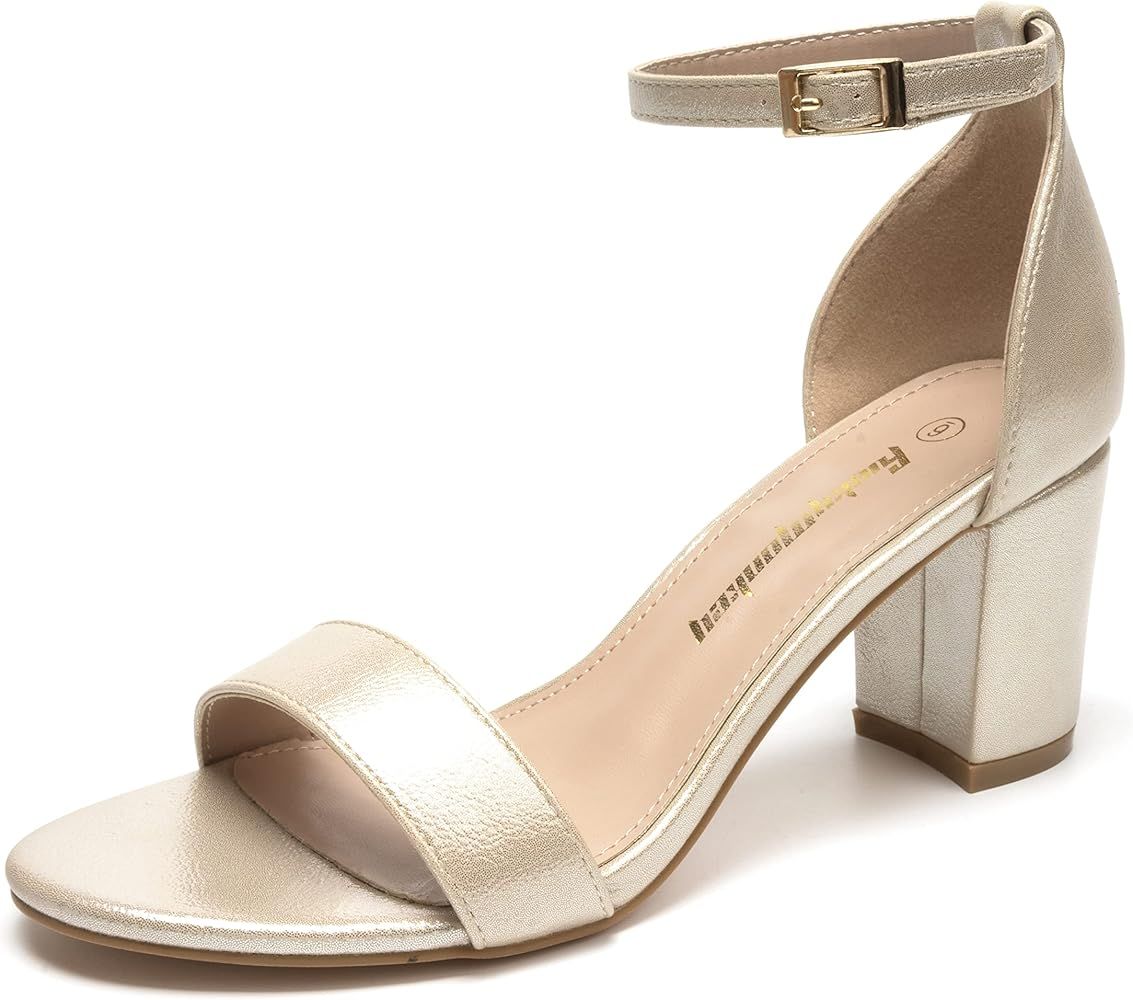 FUNKYMONKEY Women's Two Strap Heeled Sandal Open Toe Party Dress Ankle Strap Chunk Heel Pump Sand... | Amazon (US)