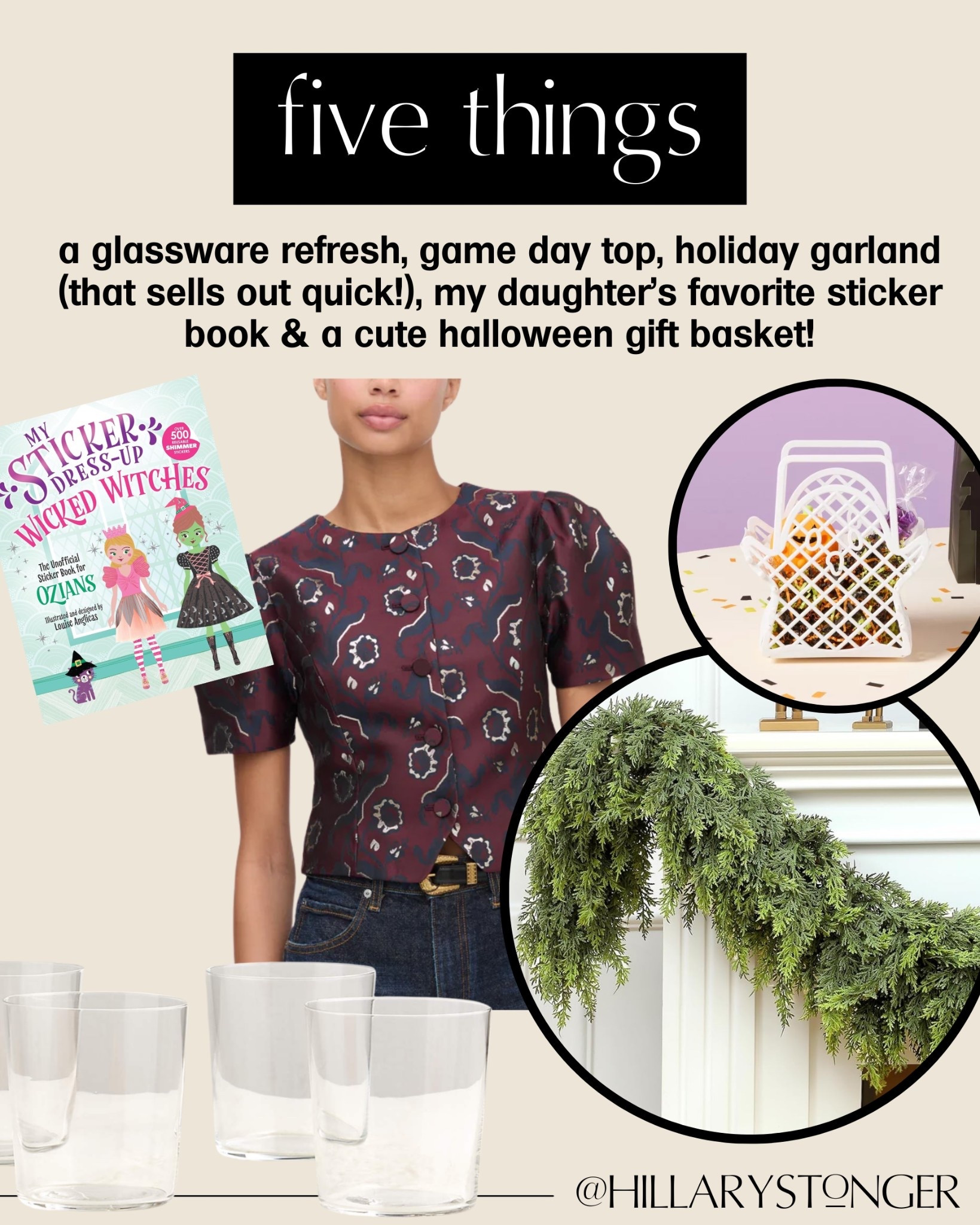 five recent buys!

a glassware refresh - anyone else tired of drinking out of water bottles?
aam game day top - love this styling, paired with boots!
holiday garland - looks so great IRL and sells out quickly!
my daughter's favorite sticker book - wicked themed, how cute?!
ghost halloween gift basket - perfect for a teacher gift or your child's boo basket!

#LTKSeasonal #LTKHome #LTKFamily