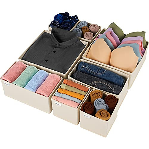 Criusia Drawer Organizer Clothes, 8 Pack Underwear Drawer Organizer, Foldable Cloth Storage Box Closet Organizers and Storage for Clothes, Socks, Scarves, Ties (Beige) | Amazon (US)