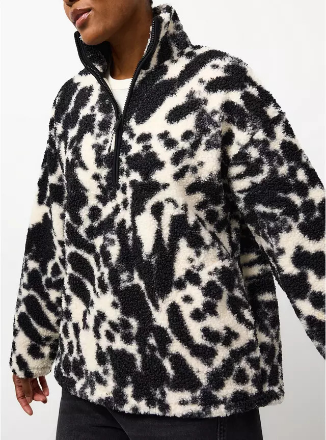 Mono Animal Printed Quarter Zip Borg Fleece L | Tu Clothing