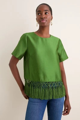 Green Dupioni Chadwick Tassel Top | Tuckernuck (US)