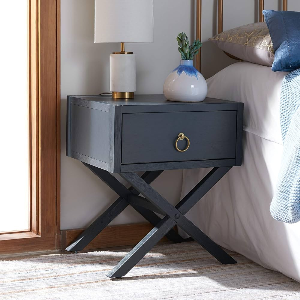 Safavieh Home Collection Odilia Navy and Gold 1-Drawer Nightstand | Amazon (US)