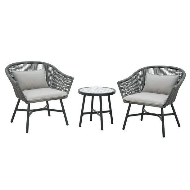 Better Homes & Gardens Blakely 3-Piece Chat Set with Tile Top Table, Gray - Walmart.com | Walmart (US)