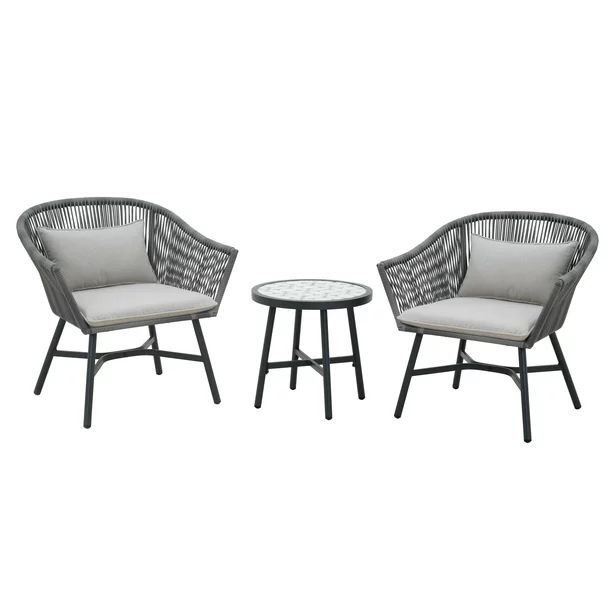 Better Homes & Gardens Blakely 3-Piece Chat Set with Tile Top Table, Gray - Walmart.com | Walmart (US)