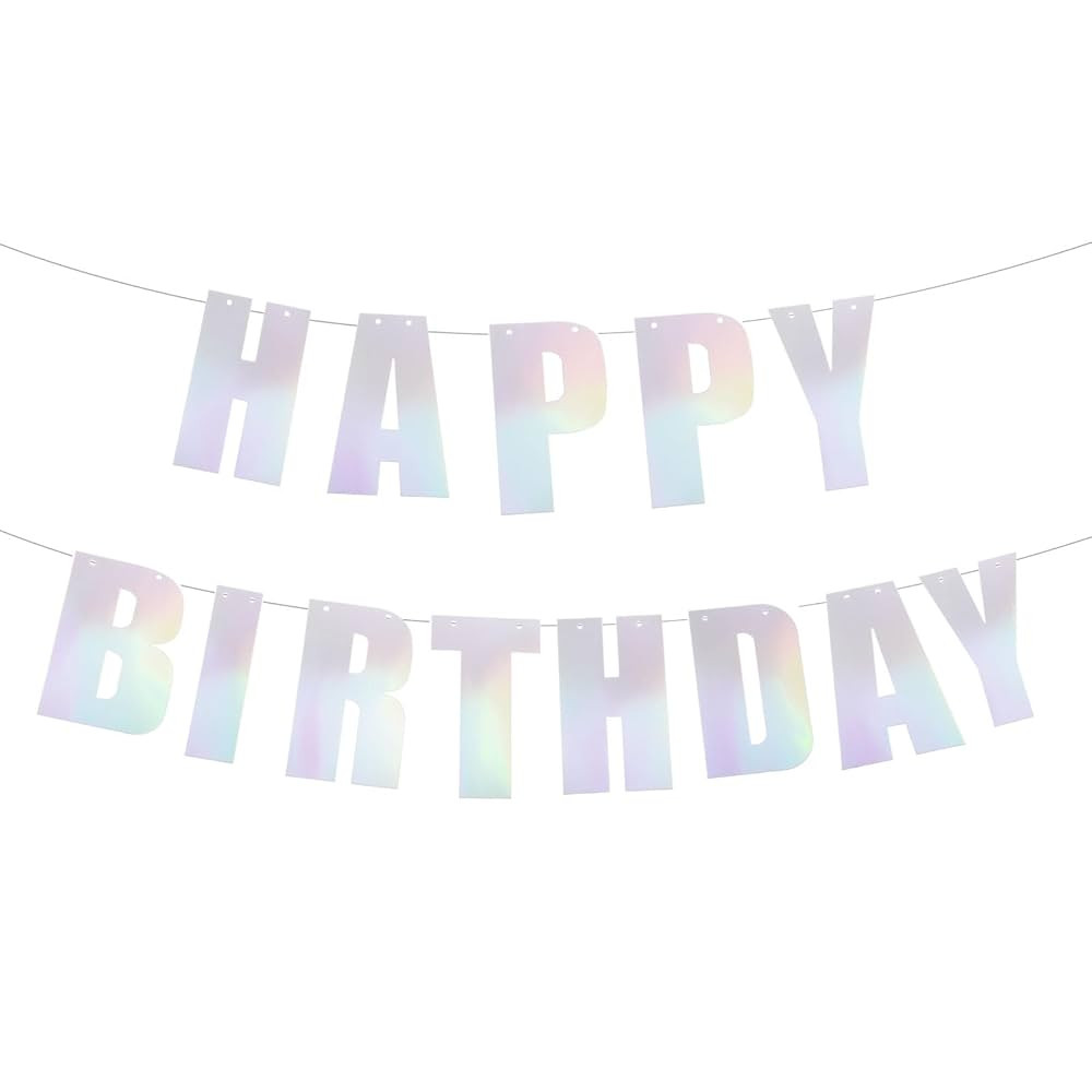MECCANIXITY Birthday Banner 16 Feet Happy Iridescent Silver Birthday Decorations with No Pre-Stru... | Amazon (US)