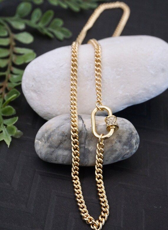 Cubic Zirconia Carabiner Necklace - Screw Clasp Necklace, Chain Link Necklace, Carabiner Pendant ... | Etsy (US)
