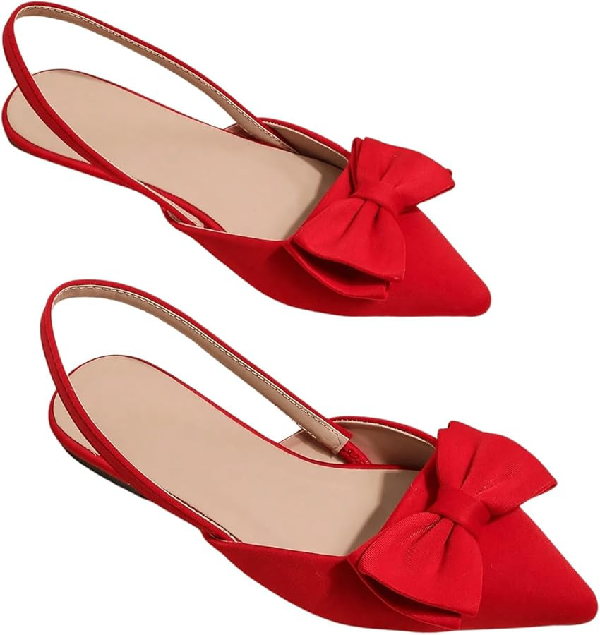 Verdusa Women's Bow Pointed Toe Flat Shoes Slingback Flats Dress Shoes | Amazon (US)
