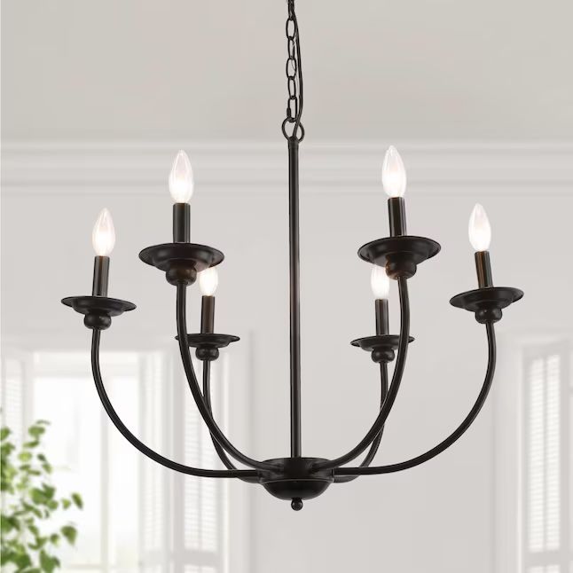 LNC Pict 6-Light Matte Black Large Candle Modern Farmhouse LED Dry Rated Chandelier | Lowe's