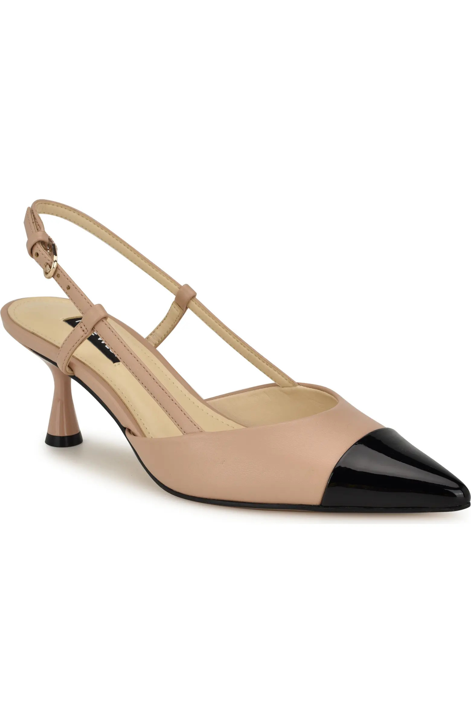 Nine West Rizzy Slingback Pointed Cap Toe Kitten Heel Pump (Women) | Nordstrom | Nordstrom