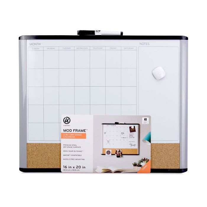 U Brands 16"x20" MOD Frame 3-in-1 Dry Erase Calendar Board | Target