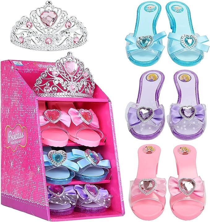 Mastom Girls Play Set! Princess Dress Up Shoes and Tiara (3 Pairs of Shoes + 1 Tiara) Role Play C... | Amazon (US)