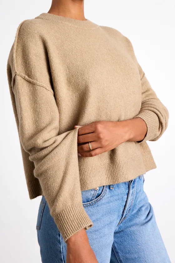 Lena Tan Crew Neck Pullover Sweater | Lulus