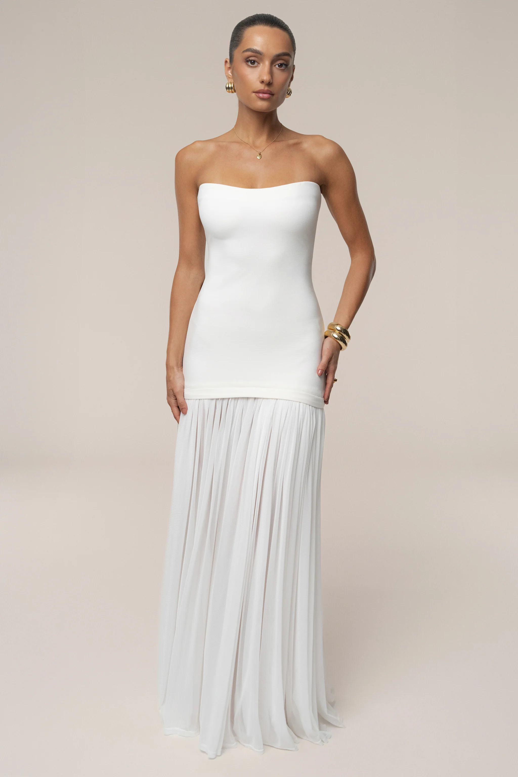 White Cielo Contrast Maxi Dress | JLUXLABEL