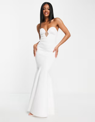 ASOS DESIGN minimal notch bandeau pephem maxi dress in ivory | ASOS (Global)