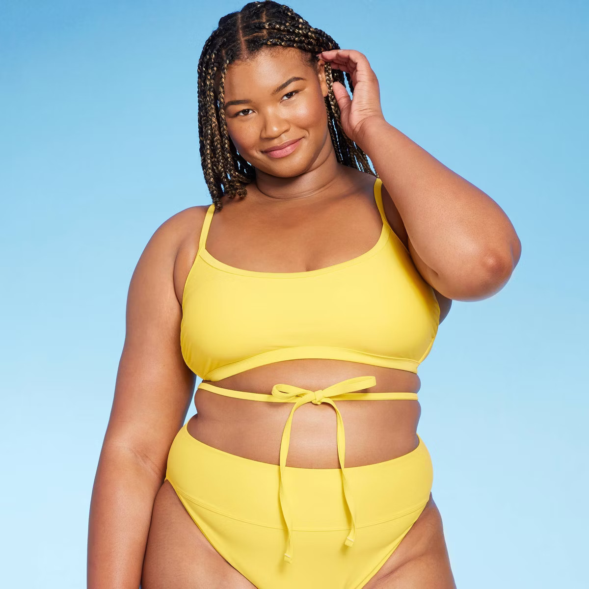 Women's Strappy Tie-Front Bralette Bikini Top - Wild Fable™ Yellow 1X | Target