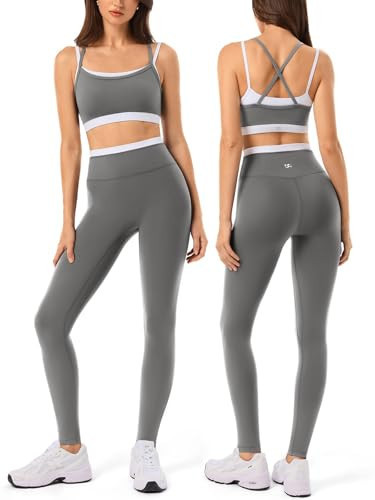2 Piece Gym Sets for Women, Criss Cross Back Sports Bra and Workout Leggings for Women Tummy Control, Pilates Outfits for Athleisure Wear | Amazon (US)