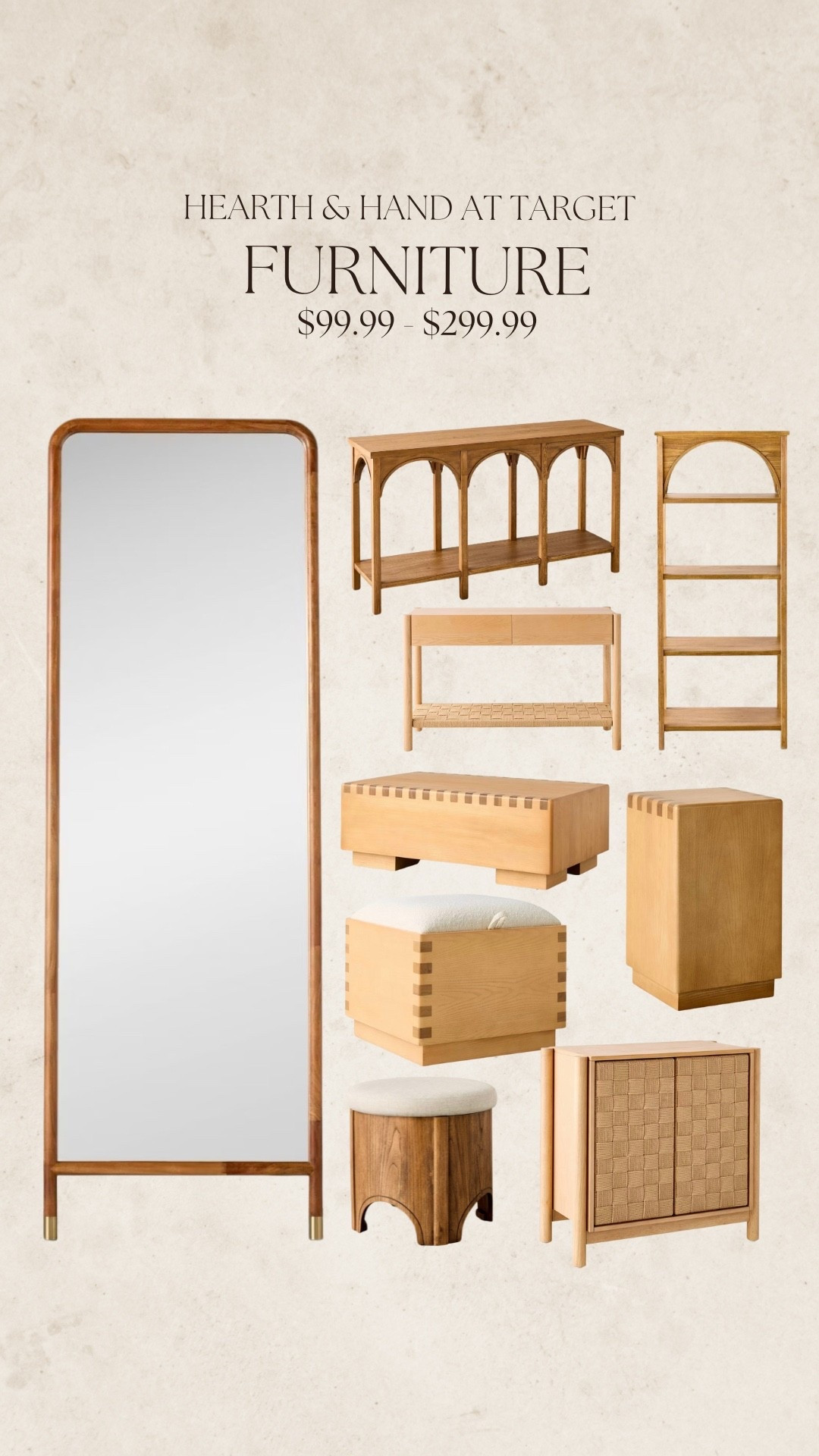 New furniture from the Hearth and Hand collection at Target!

Floor length mirror
Arch console table
Arch bookshelf
Woven console table
Storage ottoman with fabric top
Woven storage cabinet
Arch storage ottoman
Dovetail detail coffee table 



#LTKHome