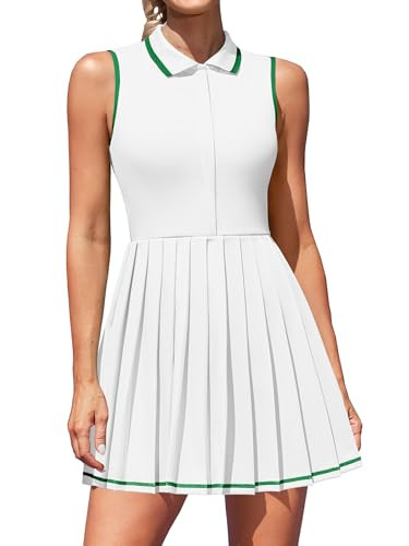 ATTRACO Golf Outfits for Women Polo Dresses Sleeveless Pleated Tennis Dress with Contrast Binding White L | Amazon (US)