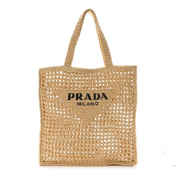 PRADA Raffia Embroidered Logo Tote Bag Naturale | FASHIONPHILE | Fashionphile