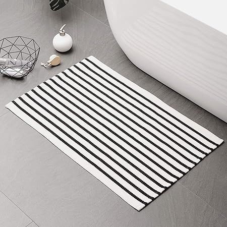 Breezsisan Black Striped Outdoor Mat Rugs, Boho Black Beige 2'x3' Kitchen Rug Cotton Woven Area R... | Amazon (US)