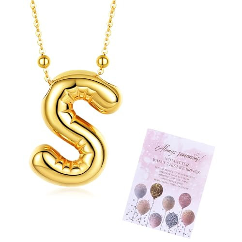 AllenCOCO Bubble Letter Necklace for Women, Dainty 14K Gold Plated Chunky Balloon Pendant Necklace Personalized S Letter Necklace for Women Gold Charm Necklace | Amazon (US)