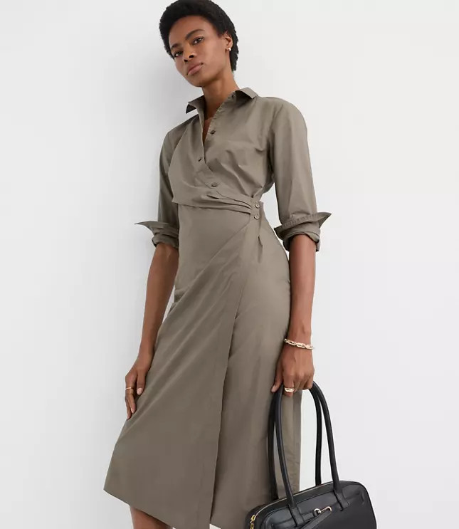 Poplin Twist Midi Shirtdress | LOFT