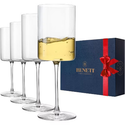 BENETI Large Square Wine Glass Set of 4, 11 oz, Laser-Cut Rim Dishwasher-Safe | Target