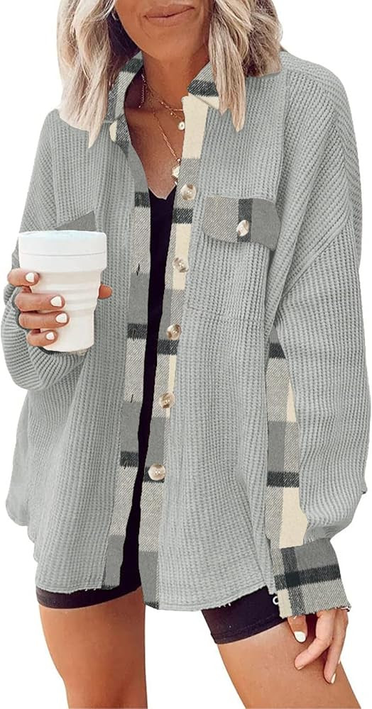 Womens Corduroy Button Down Shirts Color Block Long Sleeve Blouses Tops Jackets | Amazon (US)