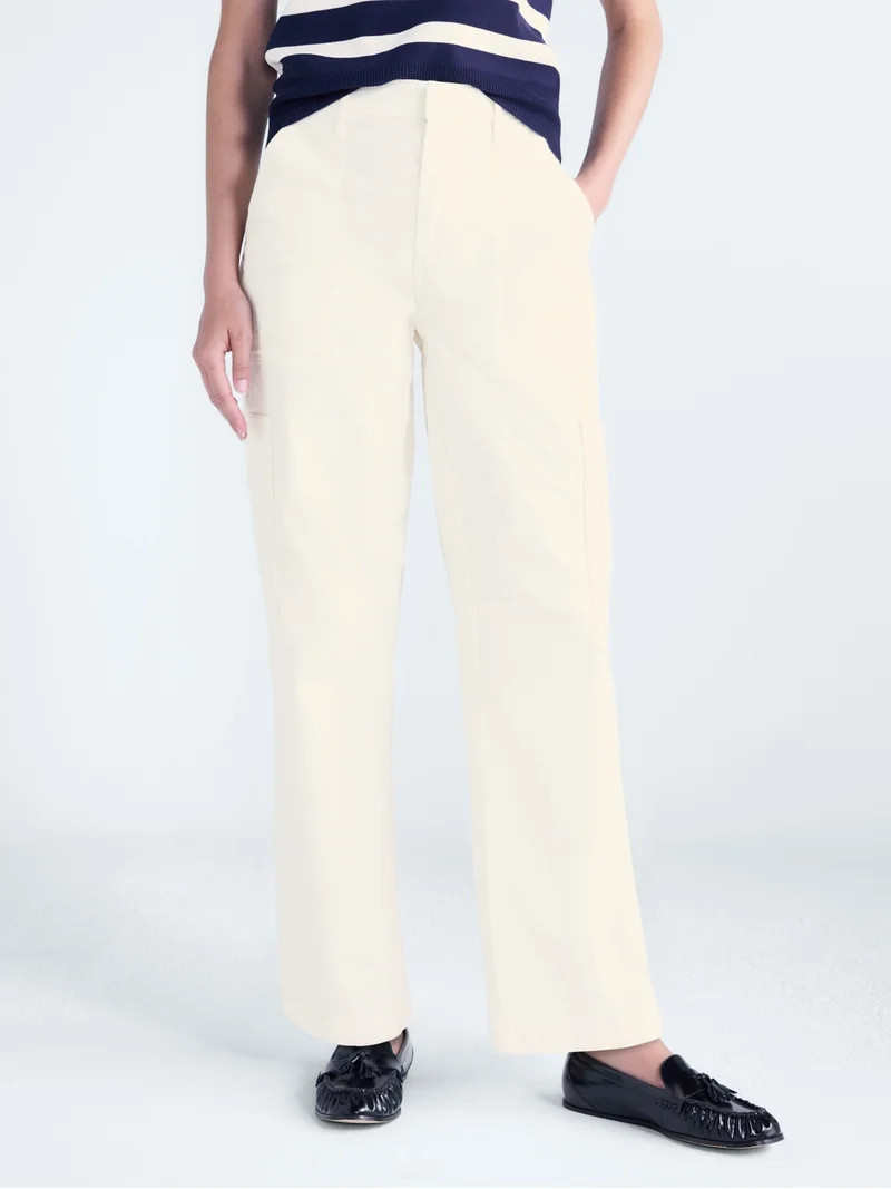 Free Assembly Women's and Women's Plus High Rise Cropped Corduroy Cargo Barrel Pants, Reg and Sho... | Walmart (US)