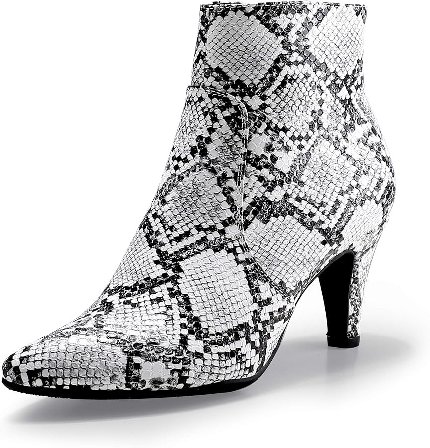 IDIFU Women's CLARA-Z Pointed Toe High Heel Ankle Booties Zipper Buckle Strap Short Boots | Amazon (US)