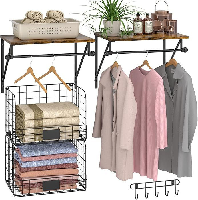 Laundry Room Shelves Wall Mounted with Wire Baskets, Over the Washer and Dryer Shelf with Clothes... | Amazon (US)