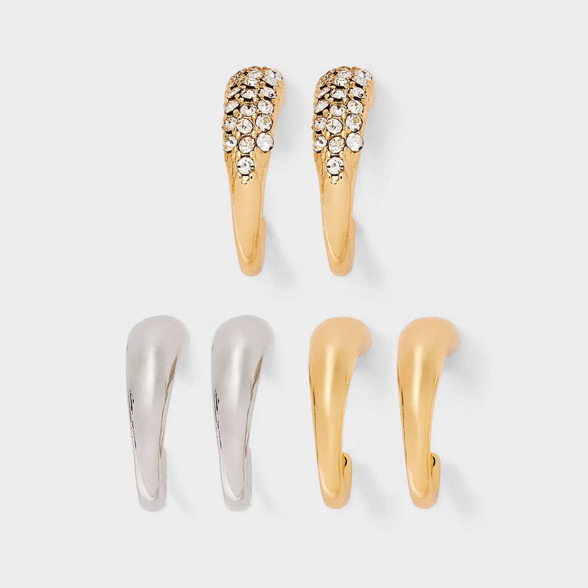 Hoop and Crystal Hoop Earring Set 3pc - A New Day™ Metallic Silver/Gold: Hypoallergenic Zinc, P... | Target