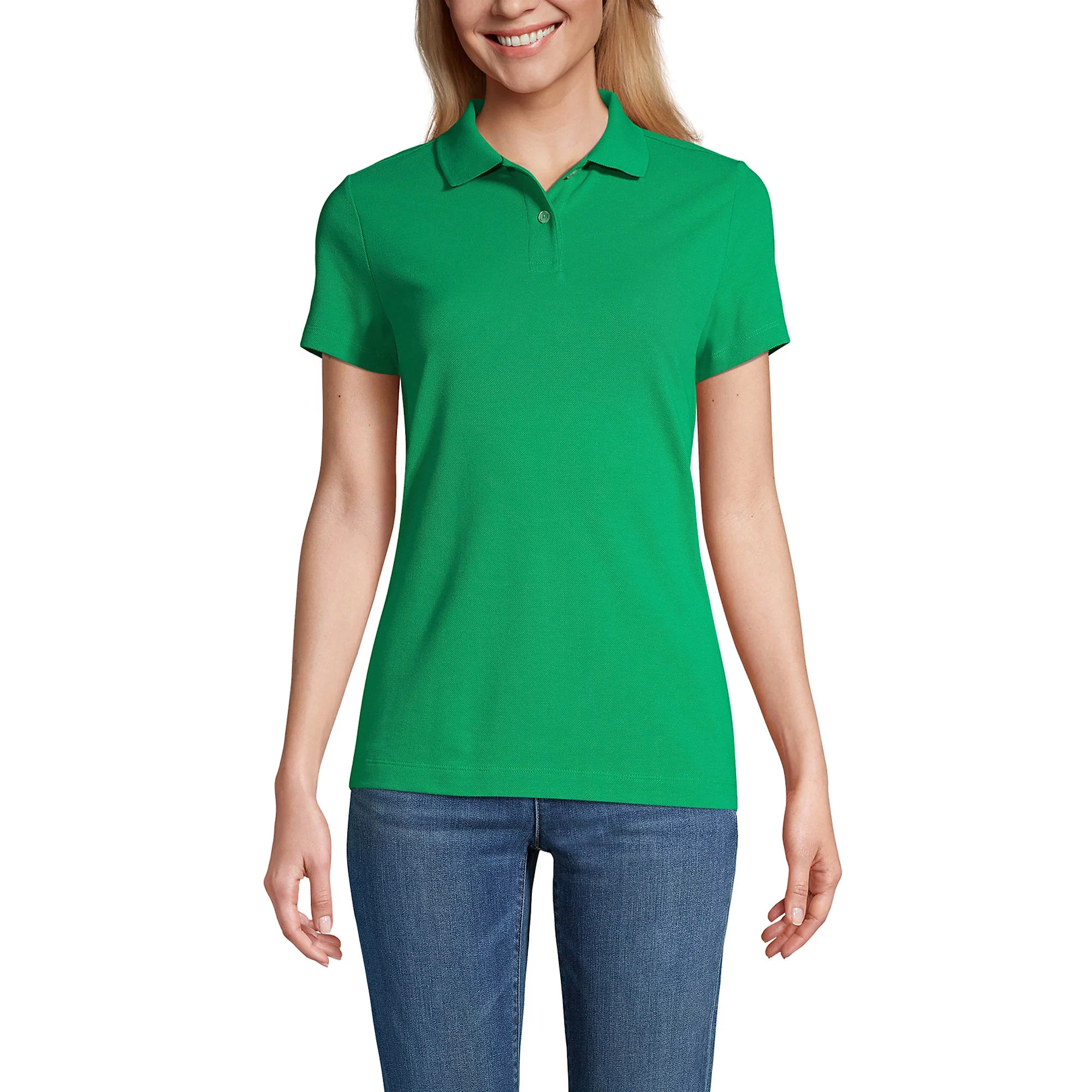 Lands' End Essentials Women's Short Sleeve Basic Mesh Polo Shirt - Cotton Blend Easy Care Breatha... | Walmart (US)