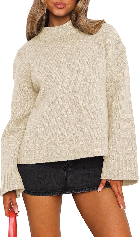 Balimtoy Womens Trendy Fall Sweaters 2025 Casual Mock Neck Long Sleeve Loose Fit Pullover Sweater... | Amazon (US)