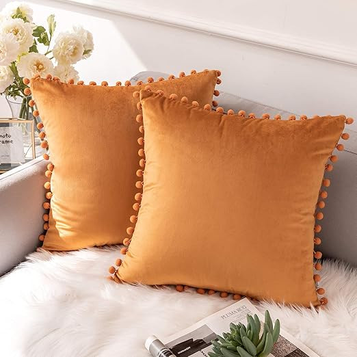 Ashler HOME DECO Throw Pillow Covers with Pom Poms Soft Particles Velvet Solid Cushion Covers 18 ... | Amazon (US)