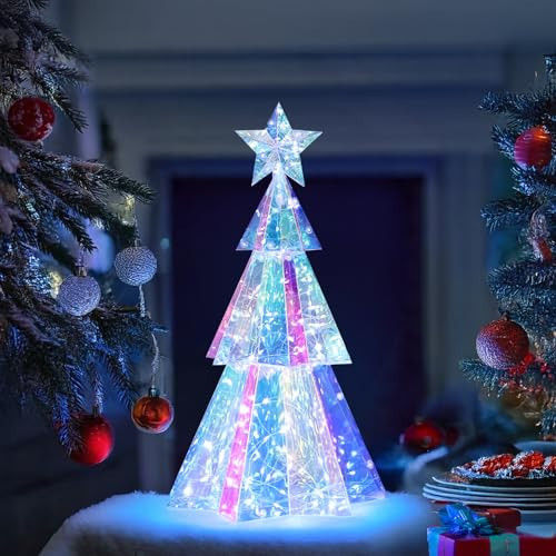Prismatic Iridescent Christmas Tree, Desktop Christmas Tree with LED Lights, Colorful Glow Lights Prismatic Christmas Decorations Indoor, for Kids Girls Families (Christmas Tree M) | Amazon (US)