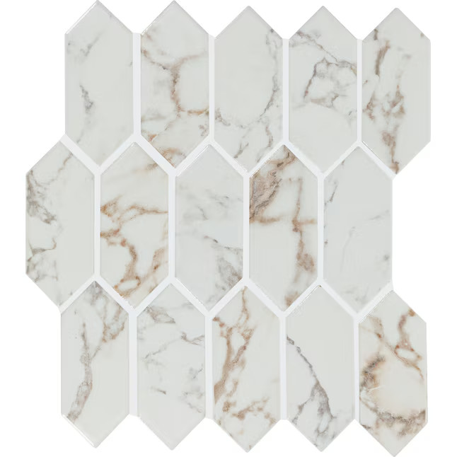 American Olean Vistarro Calacatta Grey 11-in x 12-in Glossy Ceramic Honeycomb Marble Look Wall Ti... | Lowe's