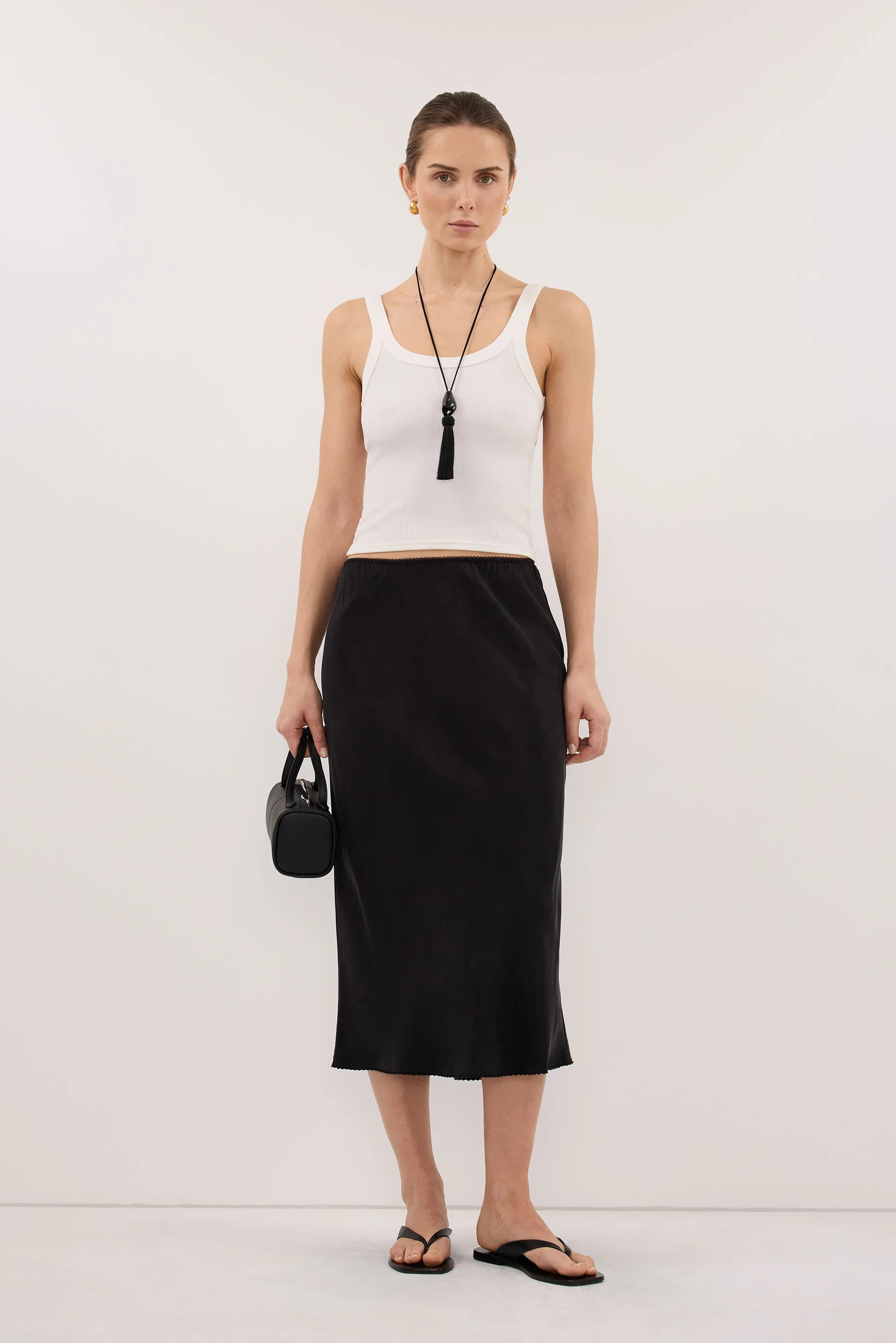 ARELIA BLACK CUPRO MIDI SKIRT | DISSH