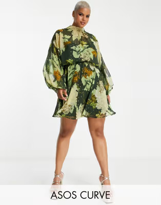 ASOS DESIGN Curve chiffon mini dress with wrap neck detail | ASOS (Global)