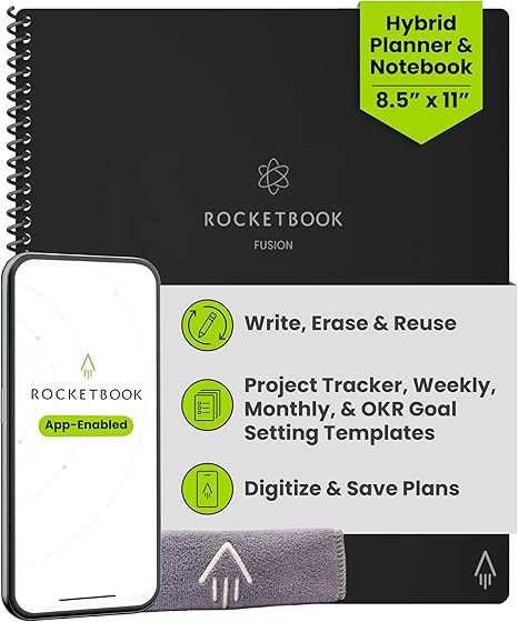 Rocketbook Fusion Hybrid Reusable Planner and Notebook in One, Additional Blank Pages, Goal and P... | Amazon (US)