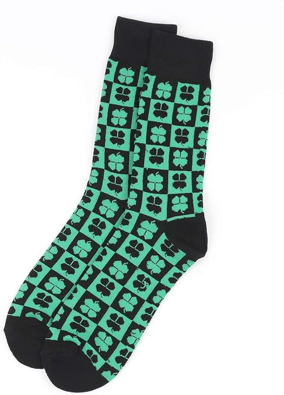 Men's St. Patrick's Day Black & Green Shamrock Clover Checkerboard Pattern Novelty Crew Socks | Amazon (US)